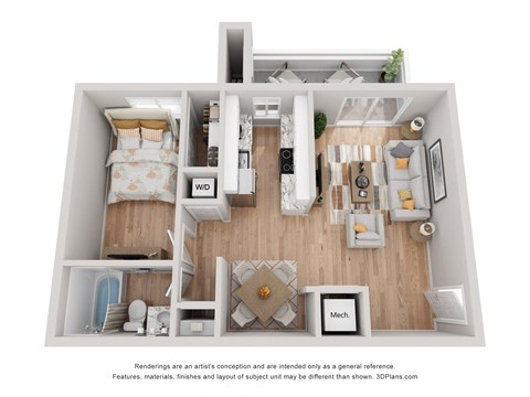 Floor plan for 1 bed, 1 bath, 700 sqft